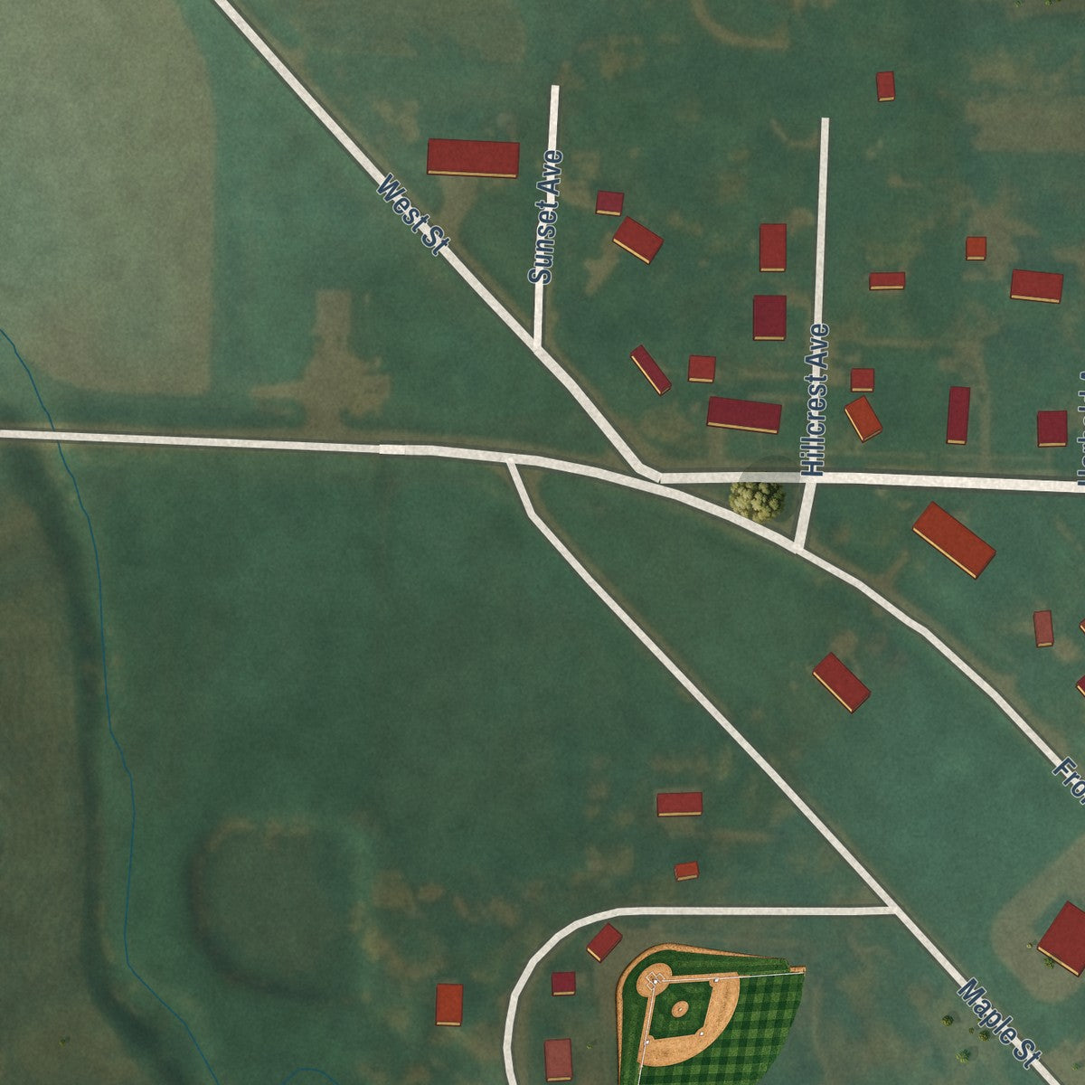 Second close-up of the map of Pierson, Iowa print showing more streets and buildings