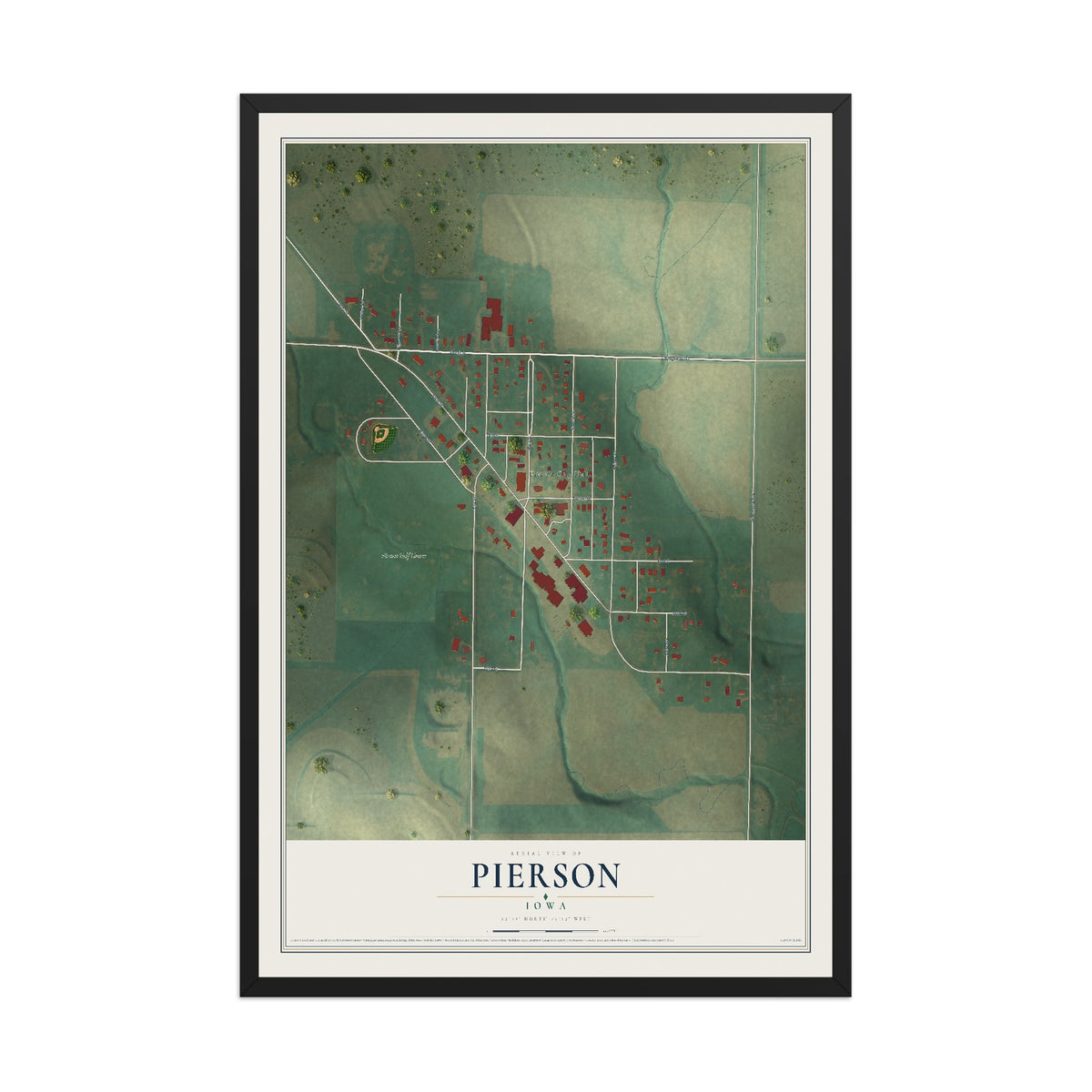 Map of Pierson, Iowa, 12 x 18 inch print in a black wood frame