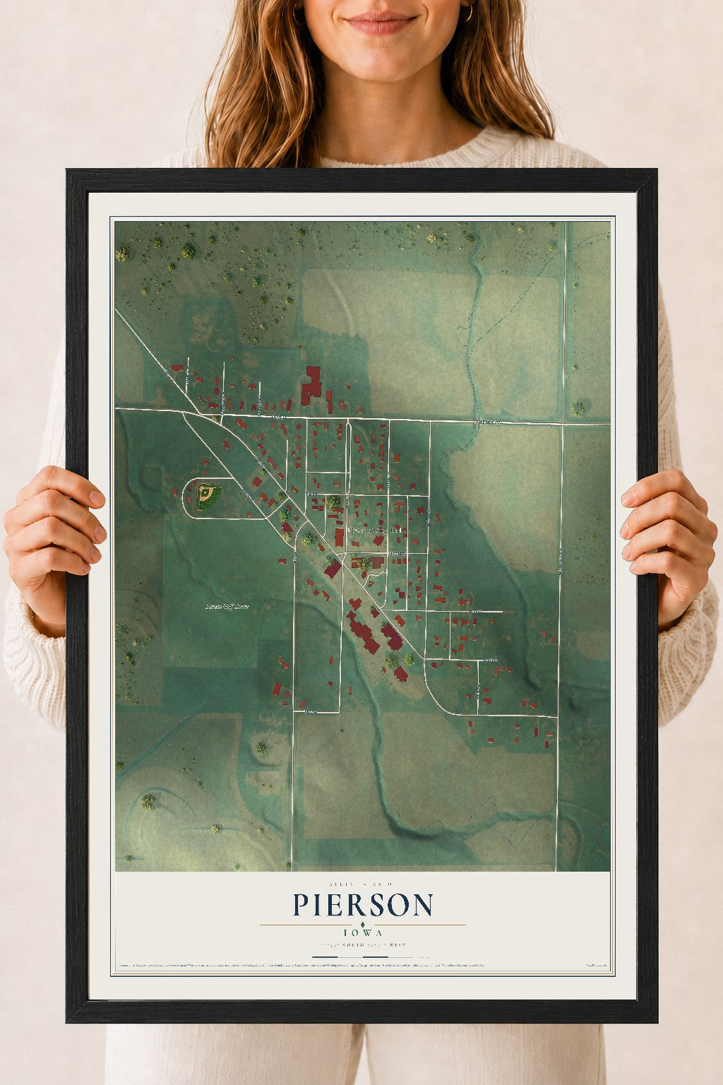Map of Pierson, Iowa, 18 x 24 inch print in a black wood frame