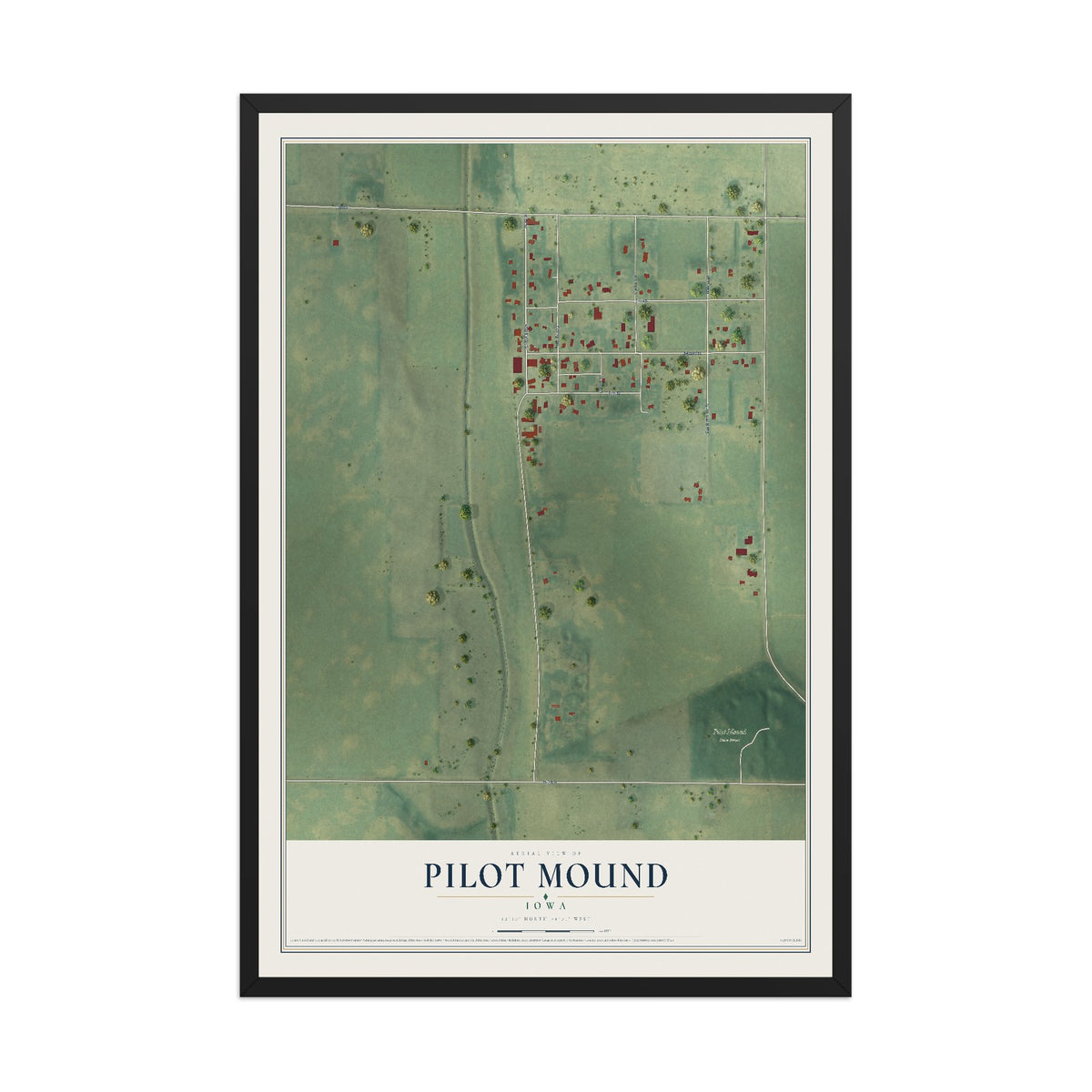 Map of Pilot Mound, Iowa, 12 x 18 inch print in a black wood frame