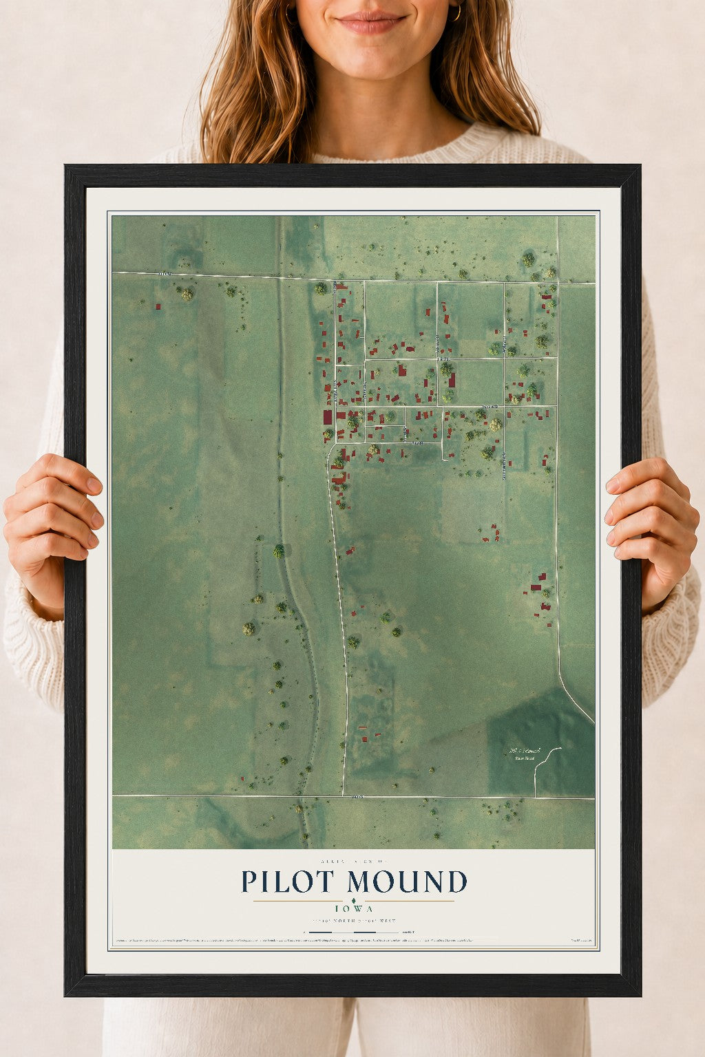 Map of Pilot Mound, Iowa, 18 x 24 inch print in a black wood frame