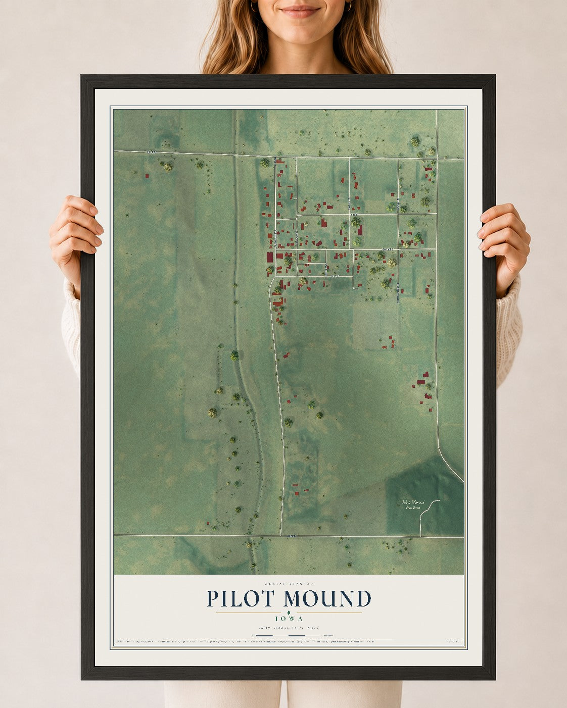 Map of Pilot Mound, Iowa, 24 x 36 inch print in a black wood frame