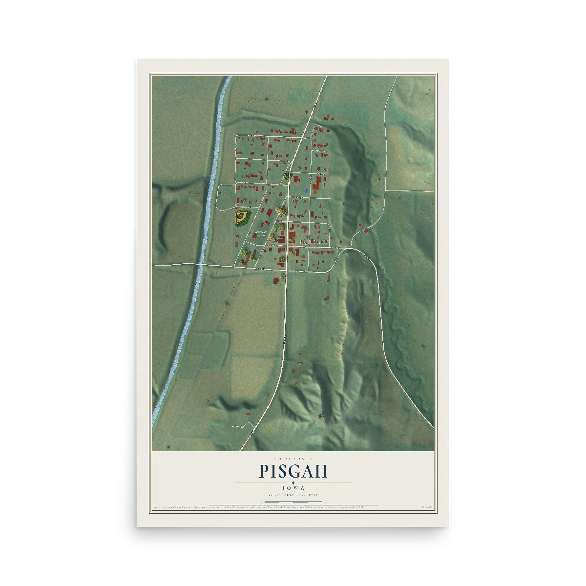 Map of Pisgah, Iowa, 12 x 18 inch unframed archival matte print