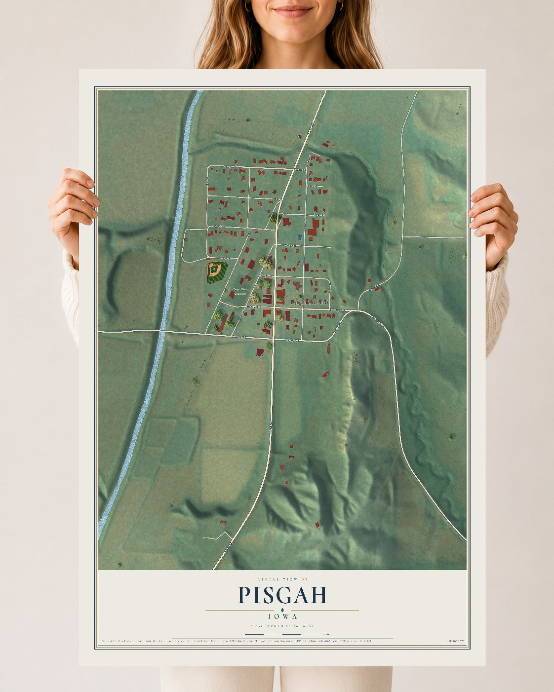 Map of Pisgah, Iowa, 24 x 36 inch unframed archival matte print