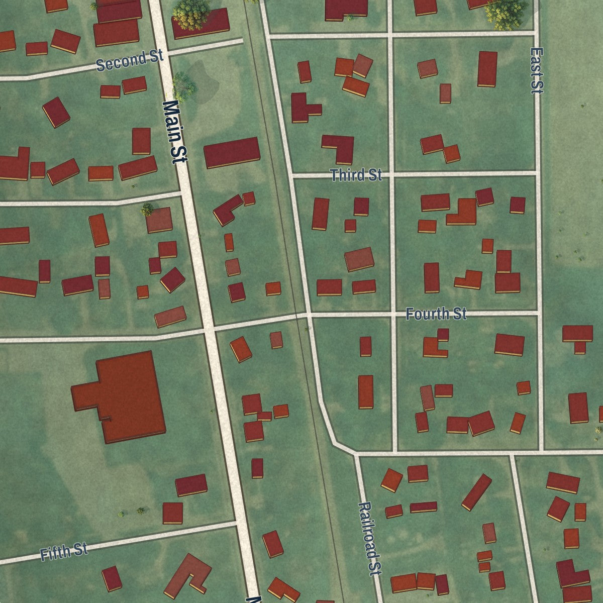 Close-up of the map of Plainfield, Iowa print showing street and building detail