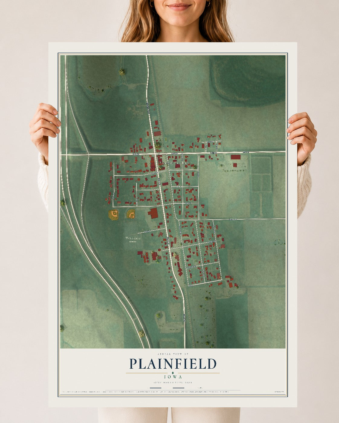 Map of Plainfield, Iowa, 24 x 36 inch unframed archival matte print