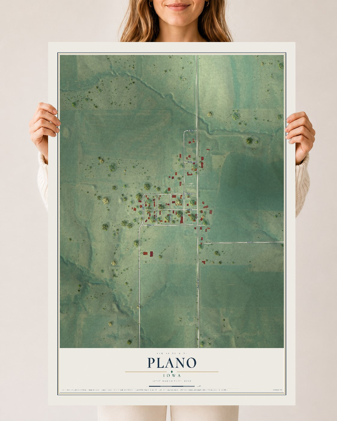Map of Plano, Iowa, 24 x 36 inch unframed archival matte print