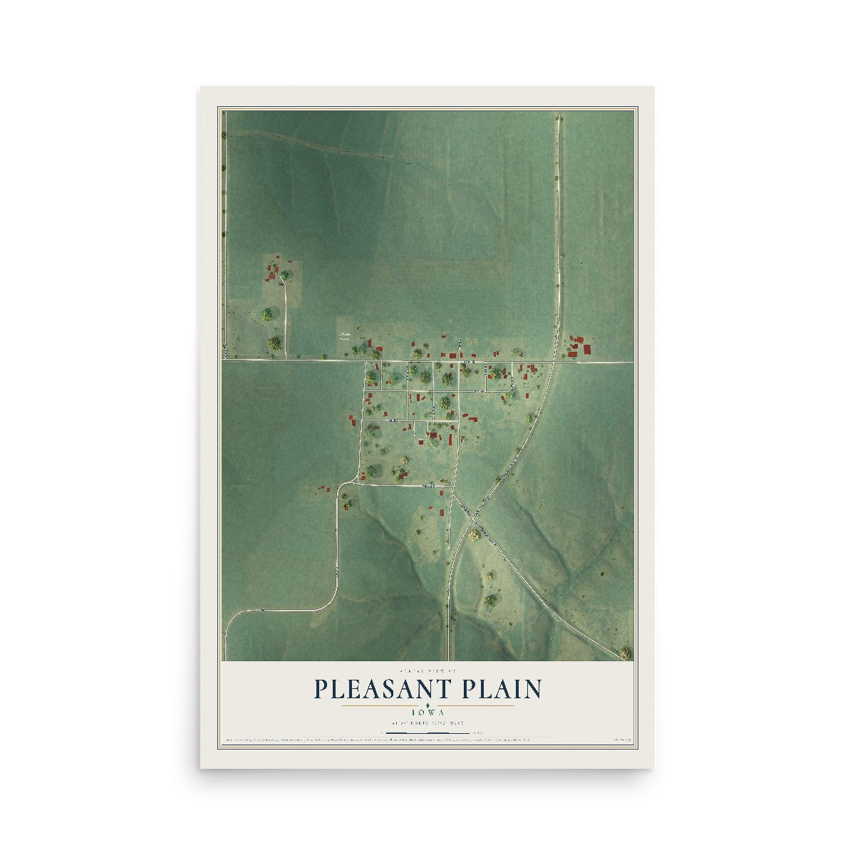 Map of Pleasant Plain, Iowa, 12 x 18 inch unframed archival matte print