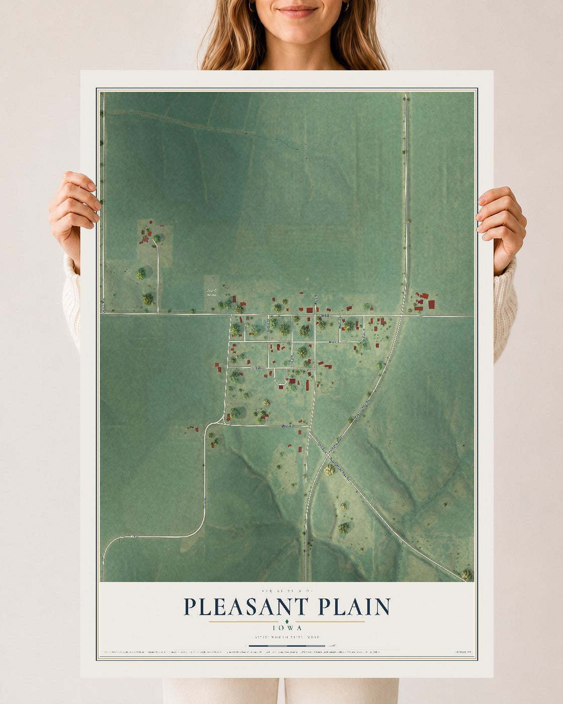 Map of Pleasant Plain, Iowa, 24 x 36 inch unframed archival matte print