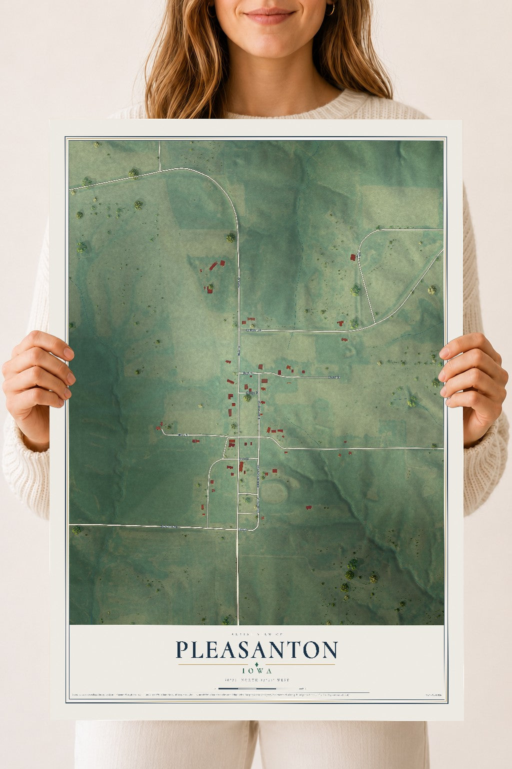 Map of Pleasanton, Iowa, 18 x 24 inch unframed archival matte print