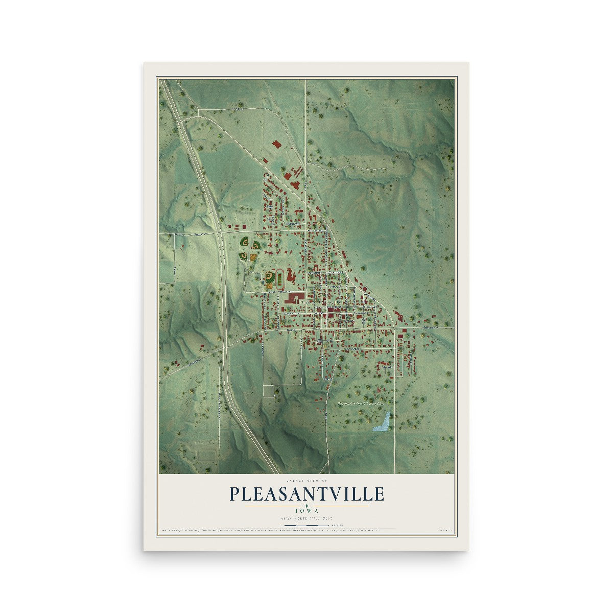 Map of Pleasantville, Iowa, 12 x 18 inch unframed archival matte print