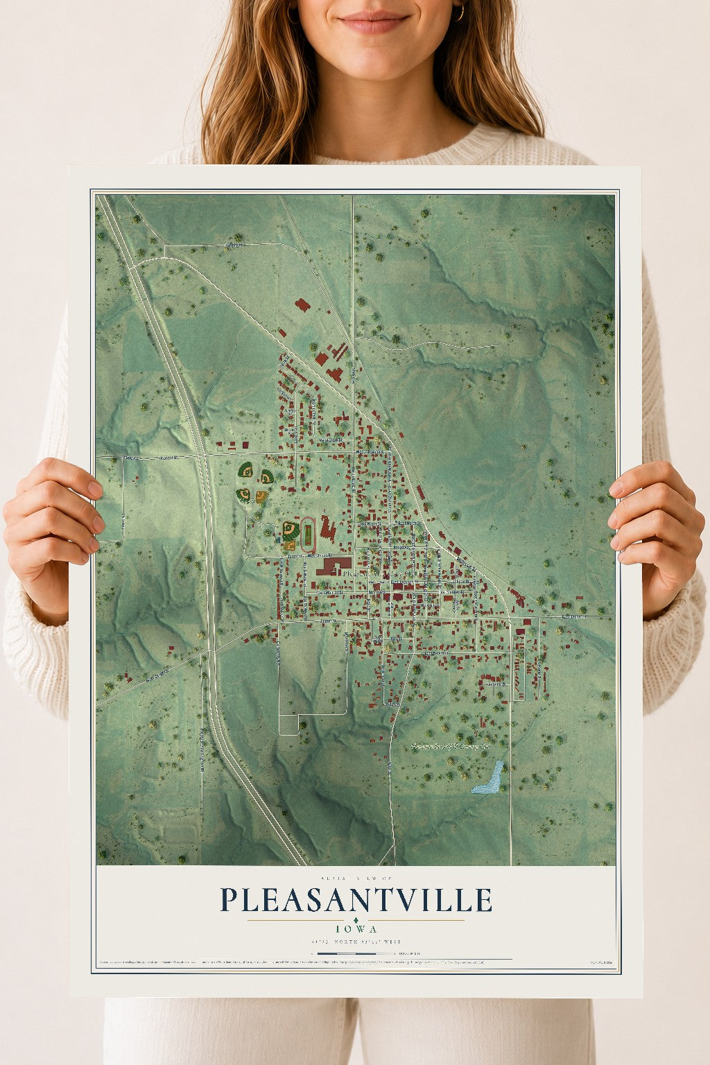 Map of Pleasantville, Iowa, 18 x 24 inch unframed archival matte print