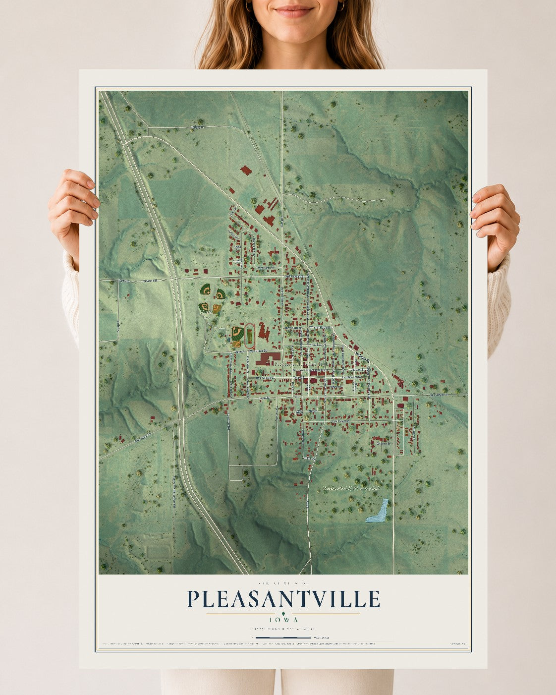 Map of Pleasantville, Iowa, 24 x 36 inch unframed archival matte print