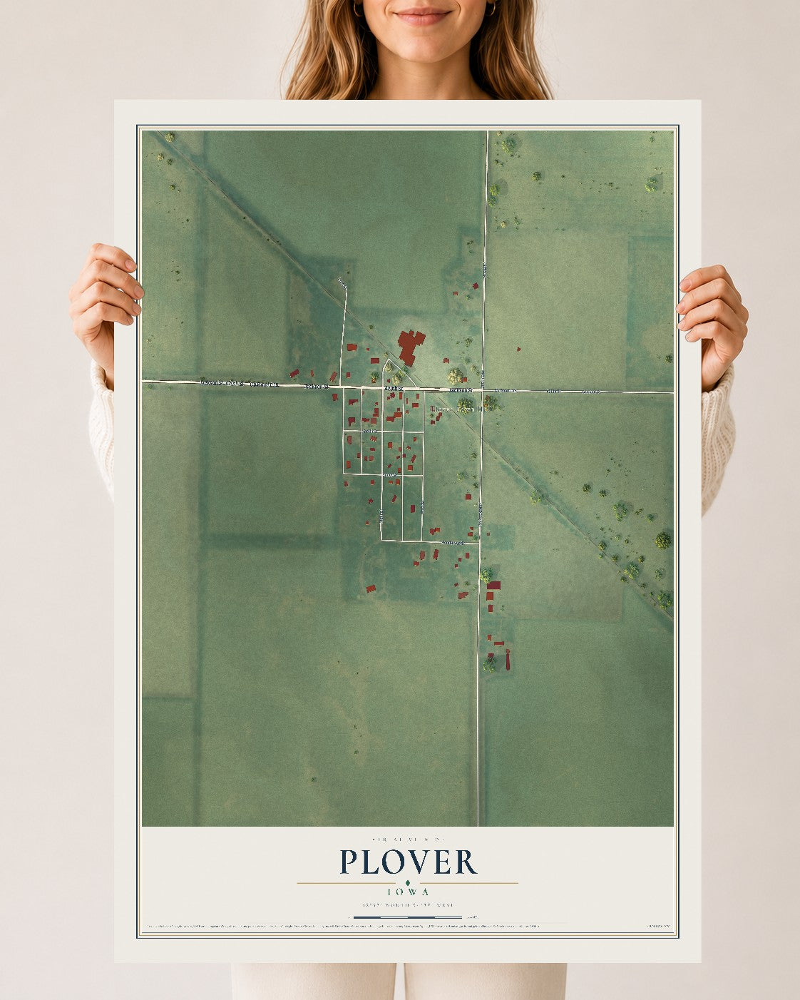 Map of Plover, Iowa, 24 x 36 inch unframed archival matte print