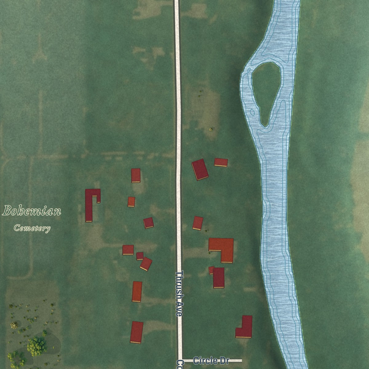 Second close-up of the map of Plymouth, Iowa print showing more streets and buildings