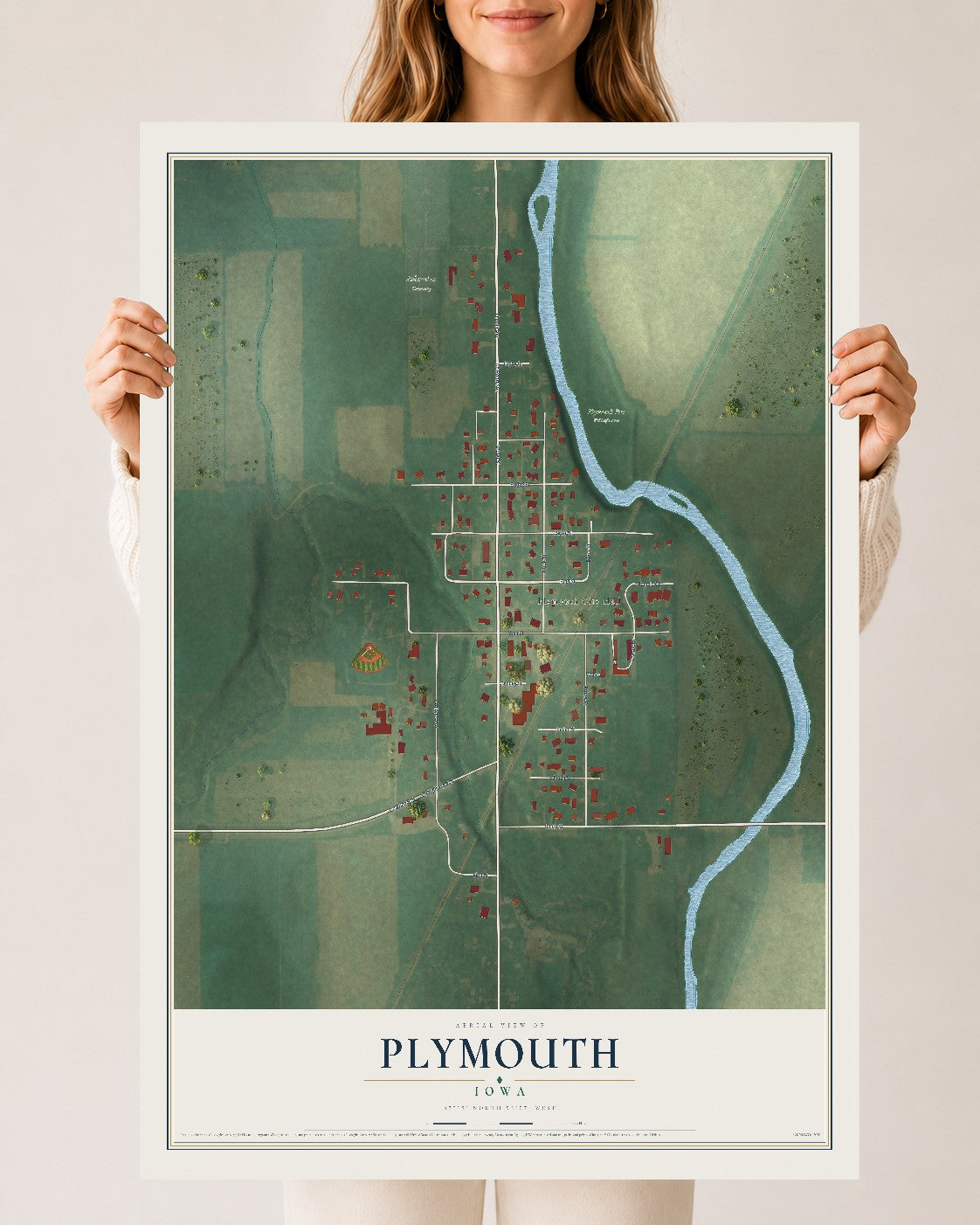 Map of Plymouth, Iowa, 24 x 36 inch unframed archival matte print