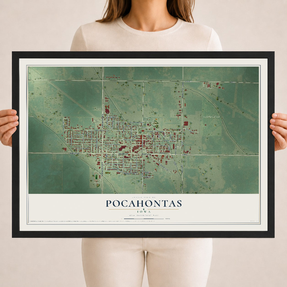 Map of Pocahontas, Iowa, 18 x 24 inch print in a black wood frame