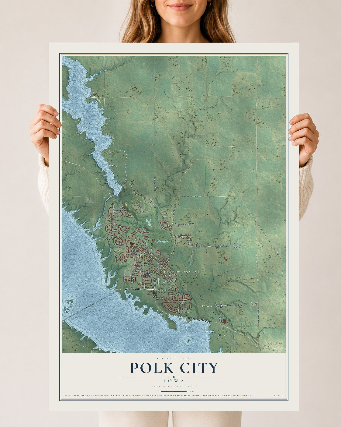 Map of Polk City, Iowa, 24 x 36 inch unframed archival matte print