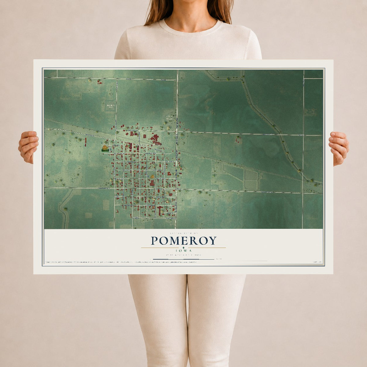 Map of Pomeroy, Iowa, 24 x 36 inch unframed archival matte print