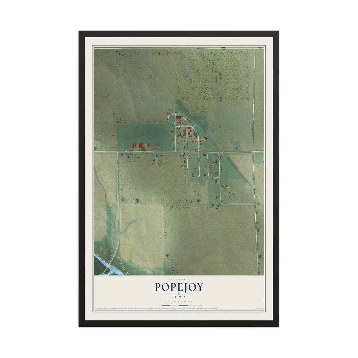 Map of Popejoy, Iowa, 12 x 18 inch print in a black wood frame