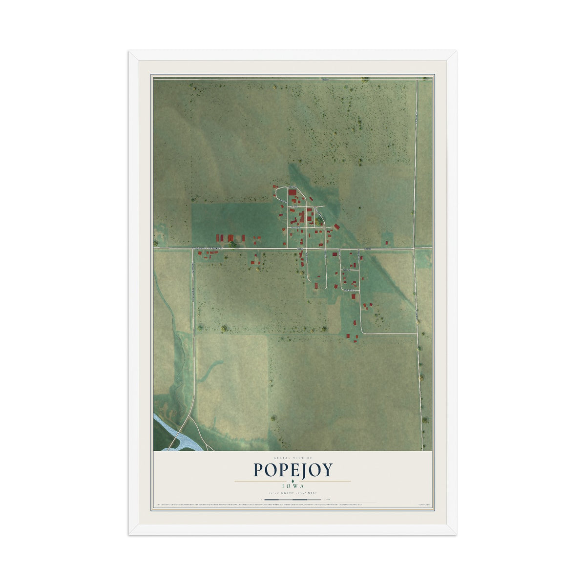 Map of Popejoy, Iowa, 12 x 18 inch print in a white wood frame