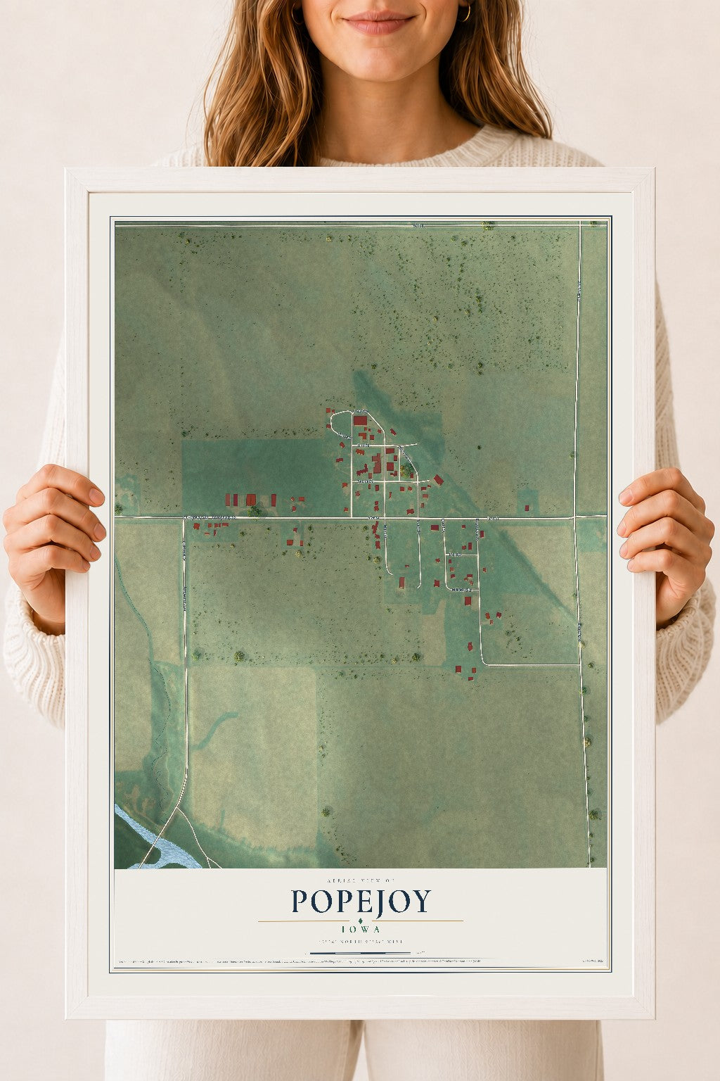 Map of Popejoy, Iowa, 18 x 24 inch print in a white wood frame