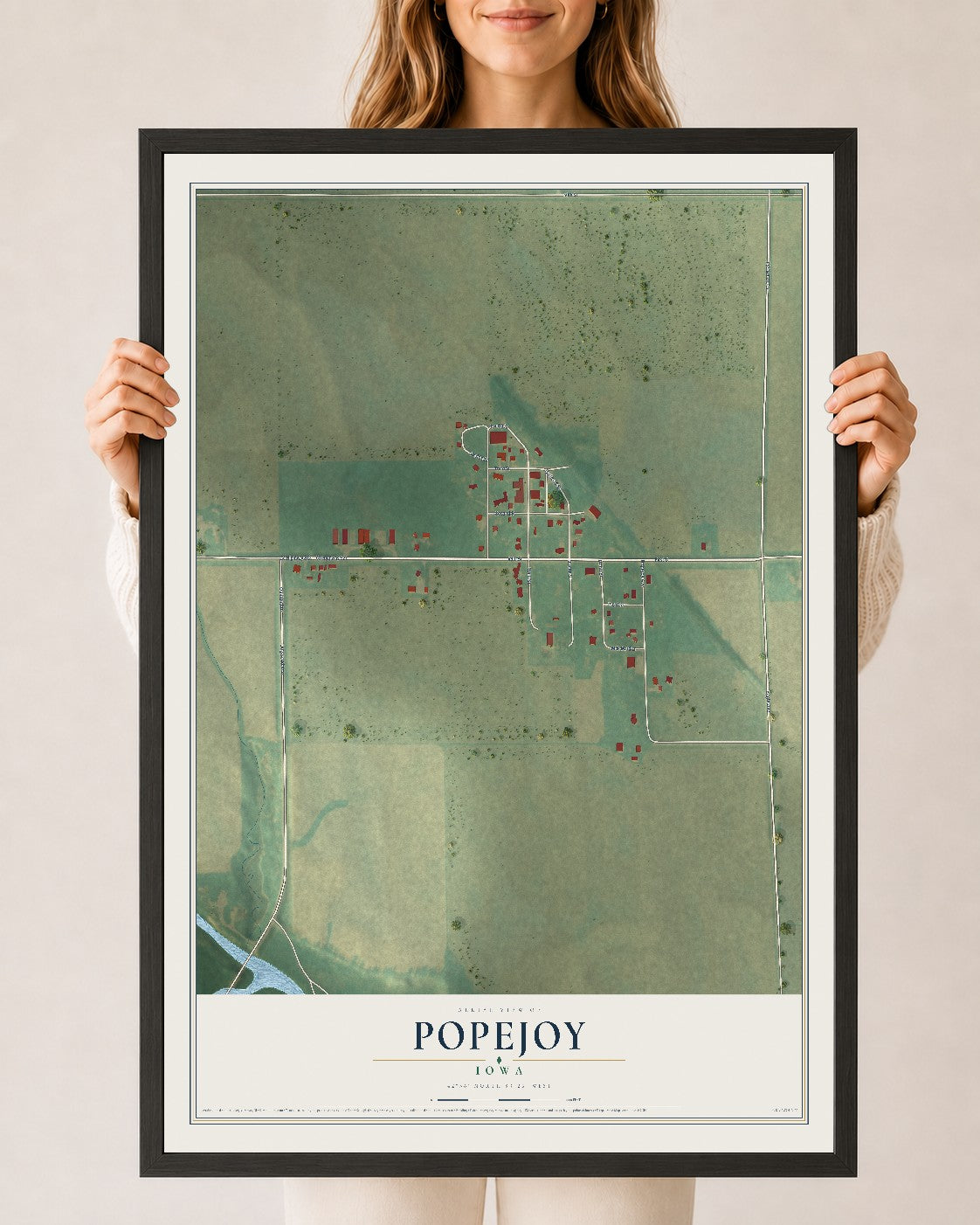 Map of Popejoy, Iowa, 24 x 36 inch print in a black wood frame