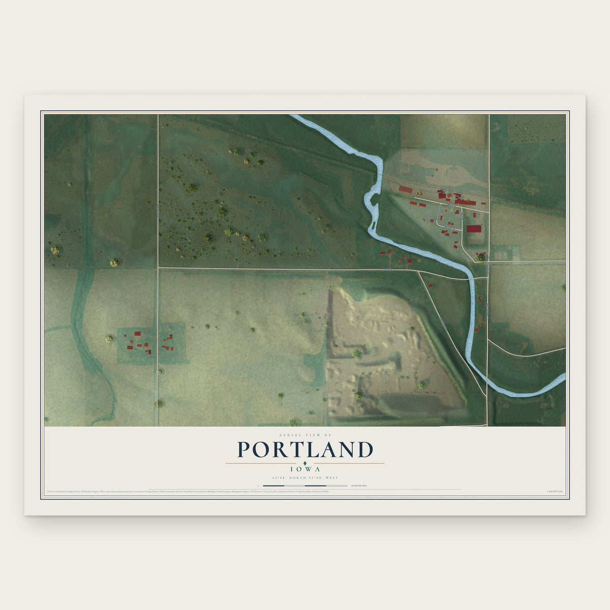 Portland, Iowa map print, the full design