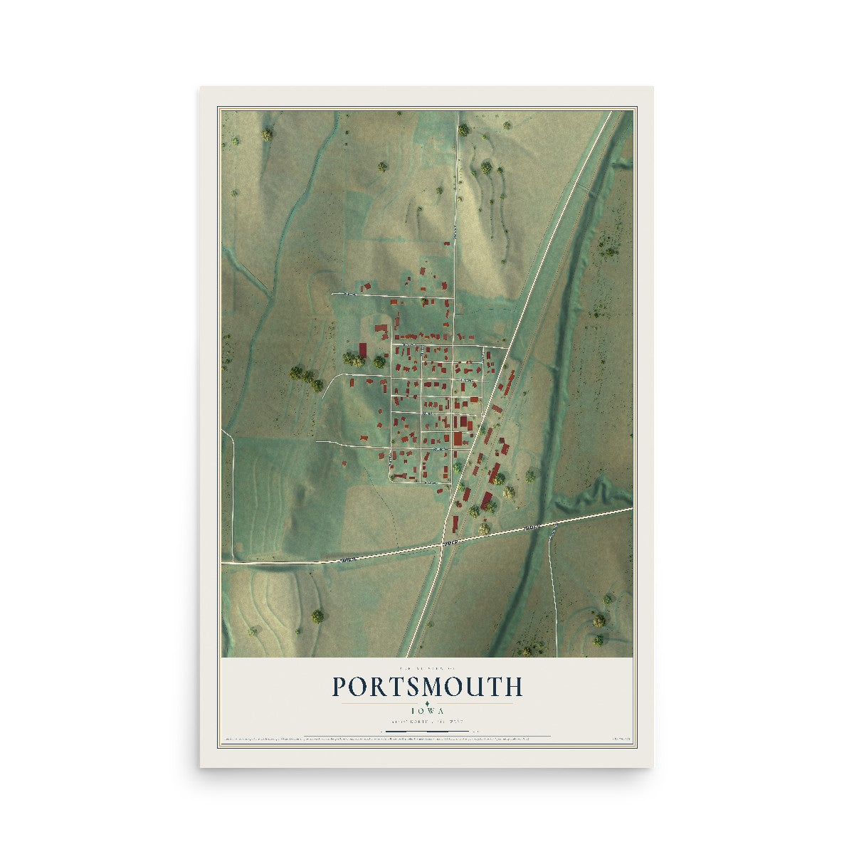 Map of Portsmouth, Iowa, 12 x 18 inch unframed archival matte print
