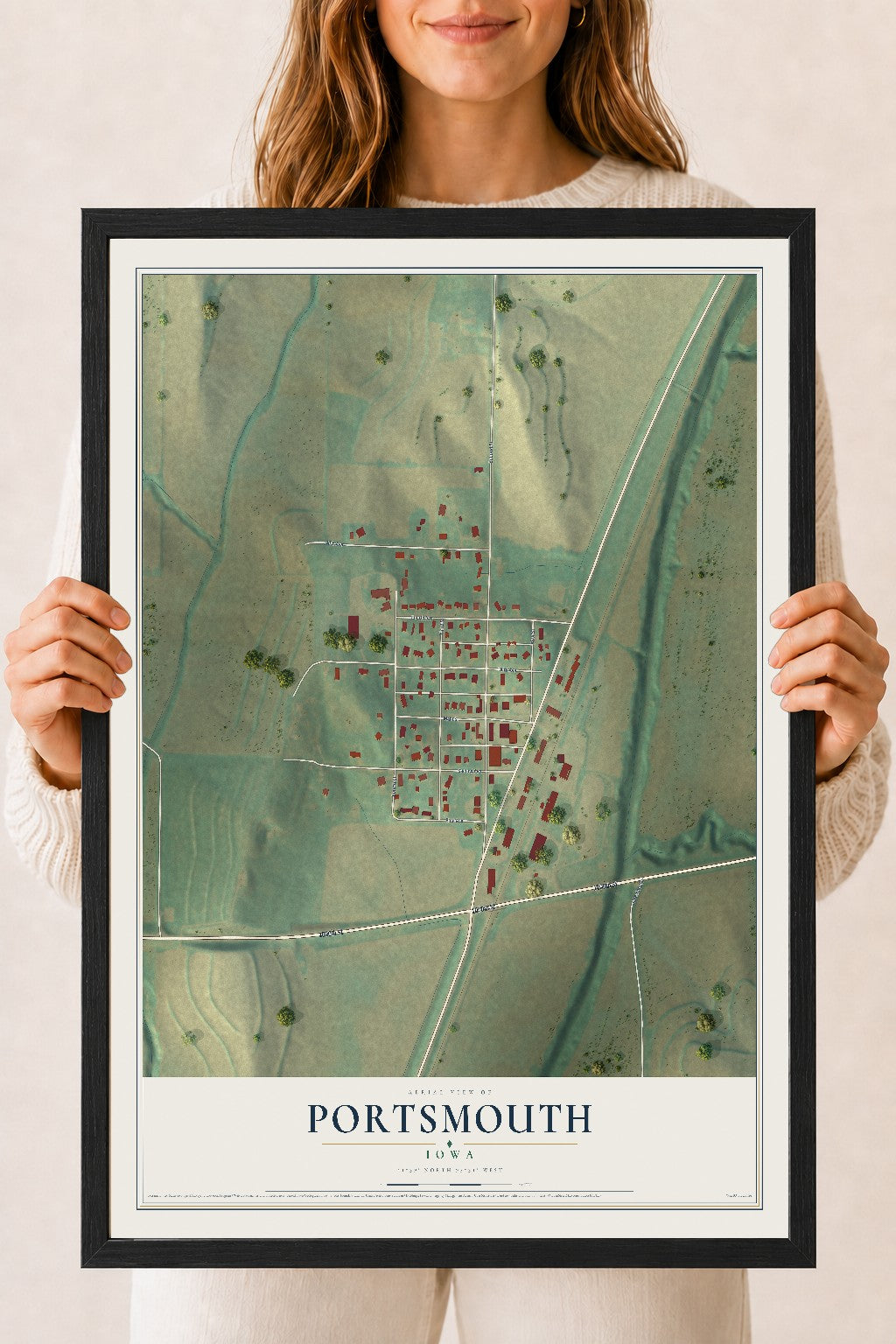 Map of Portsmouth, Iowa, 18 x 24 inch print in a black wood frame