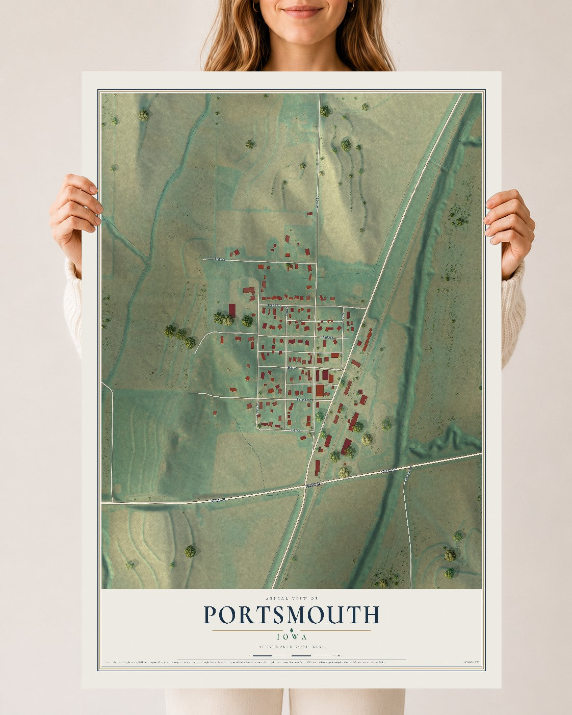Map of Portsmouth, Iowa, 24 x 36 inch unframed archival matte print