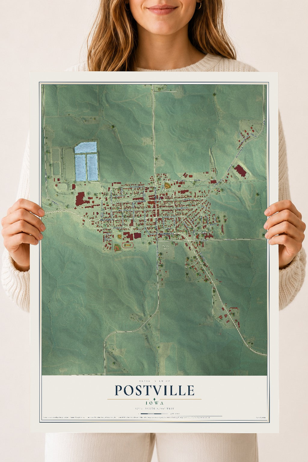Map of Postville, Iowa, 18 x 24 inch unframed archival matte print