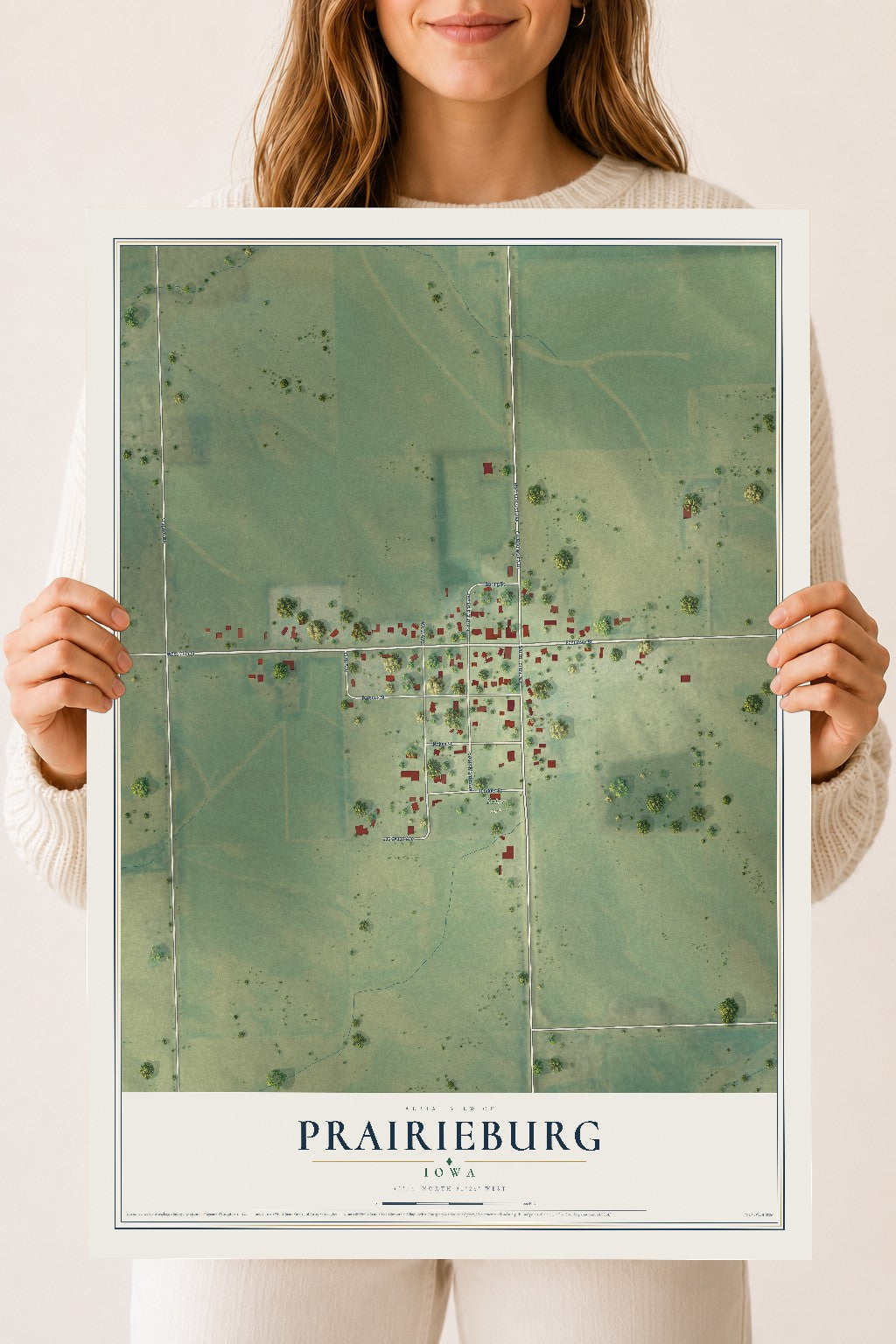 Map of Prairieburg, Iowa, 18 x 24 inch unframed archival matte print