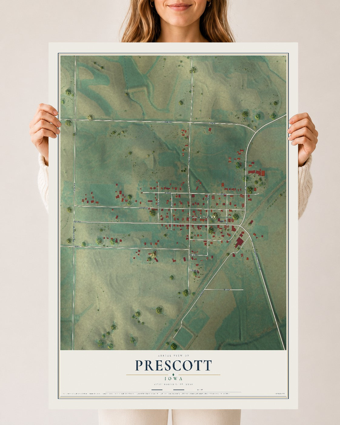 Map of Prescott, Iowa, 24 x 36 inch unframed archival matte print