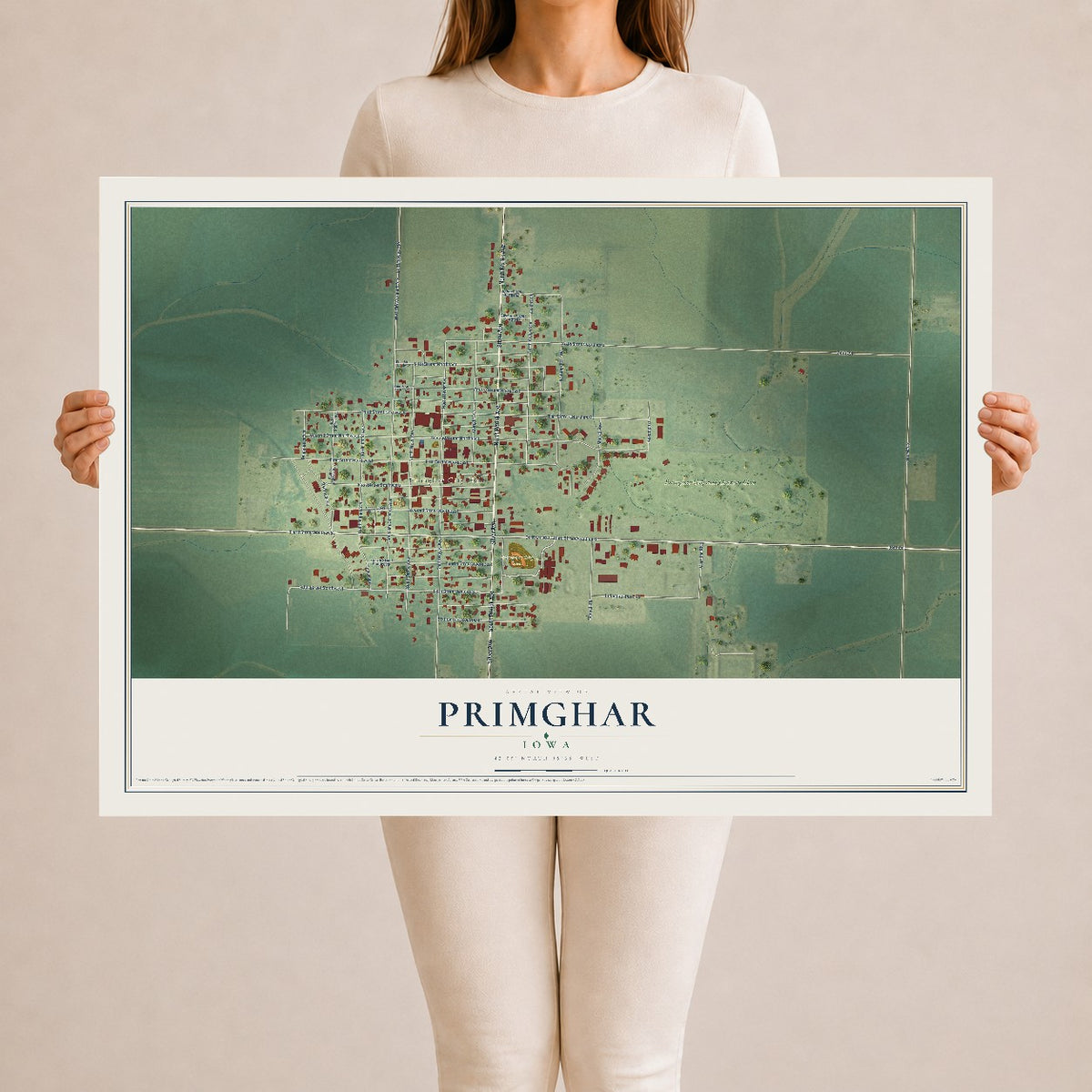 Map of Primghar, Iowa, 24 x 36 inch unframed archival matte print