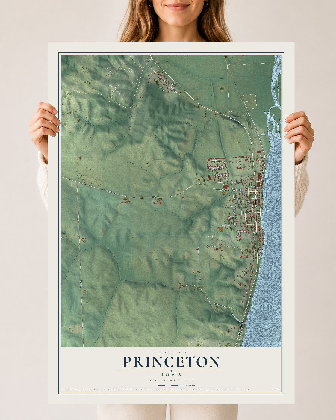 Map of Princeton, Iowa, 24 x 36 inch unframed archival matte print