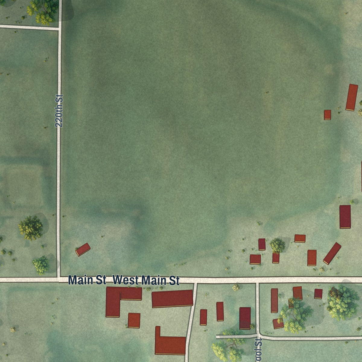 Second close-up of the map of Promise City, Iowa print showing more streets and buildings