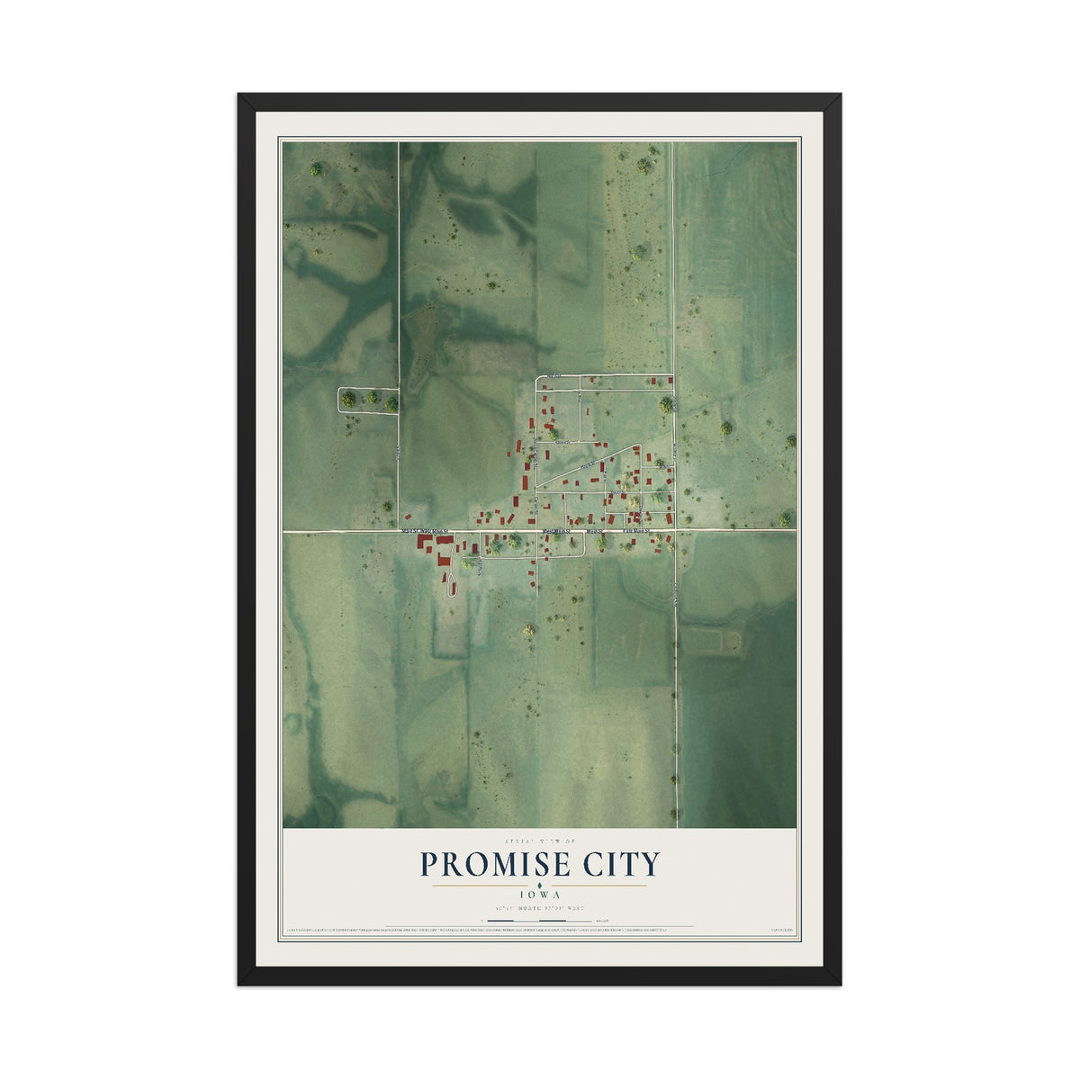 Map of Promise City, Iowa, 12 x 18 inch print in a black wood frame