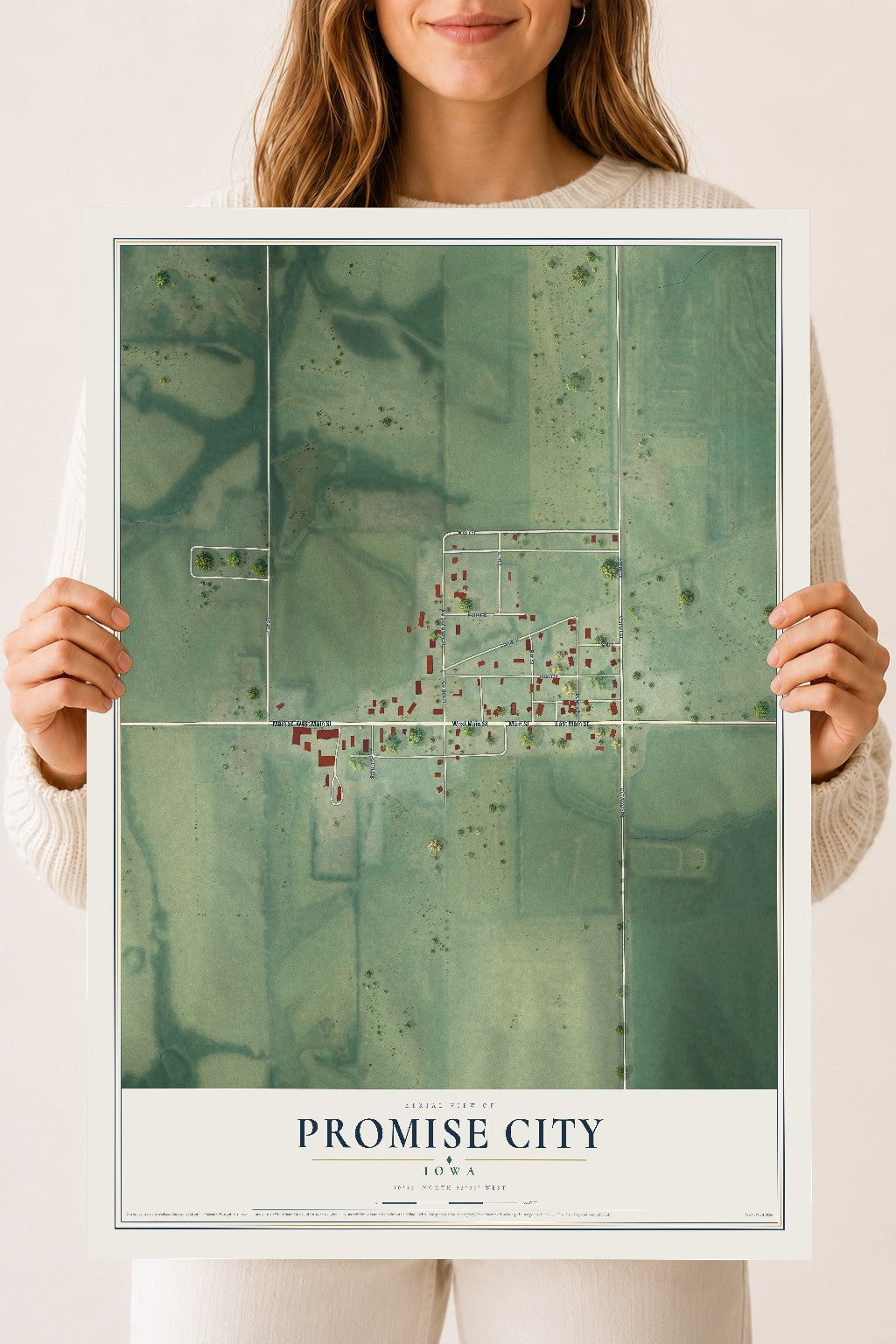 Map of Promise City, Iowa, 18 x 24 inch unframed archival matte print