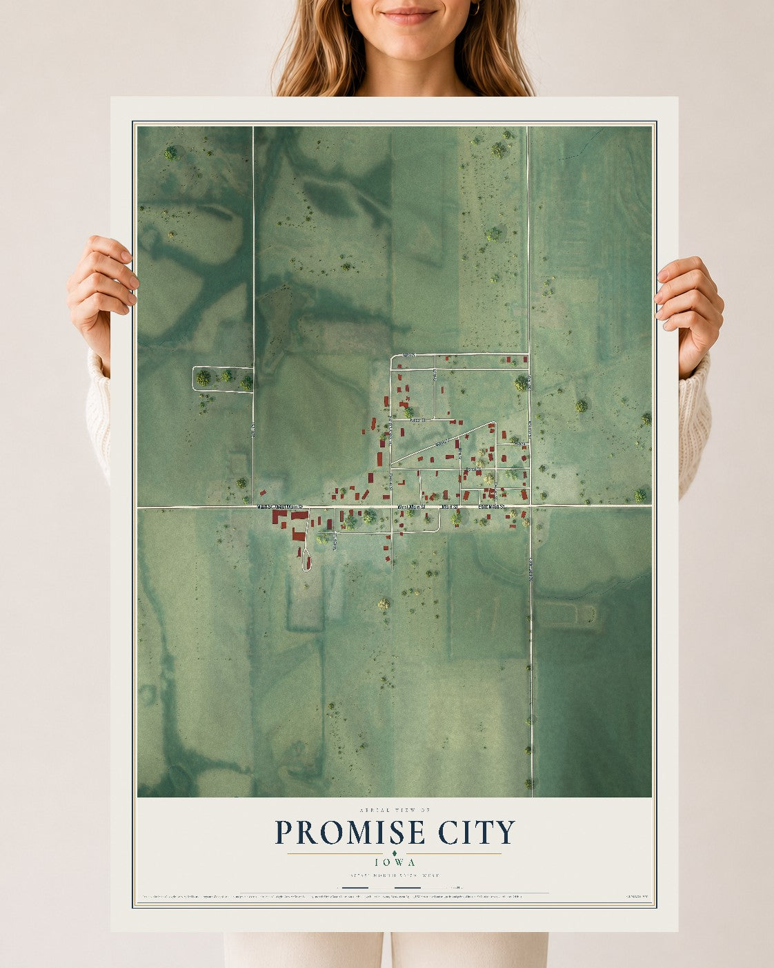 Map of Promise City, Iowa, 24 x 36 inch unframed archival matte print