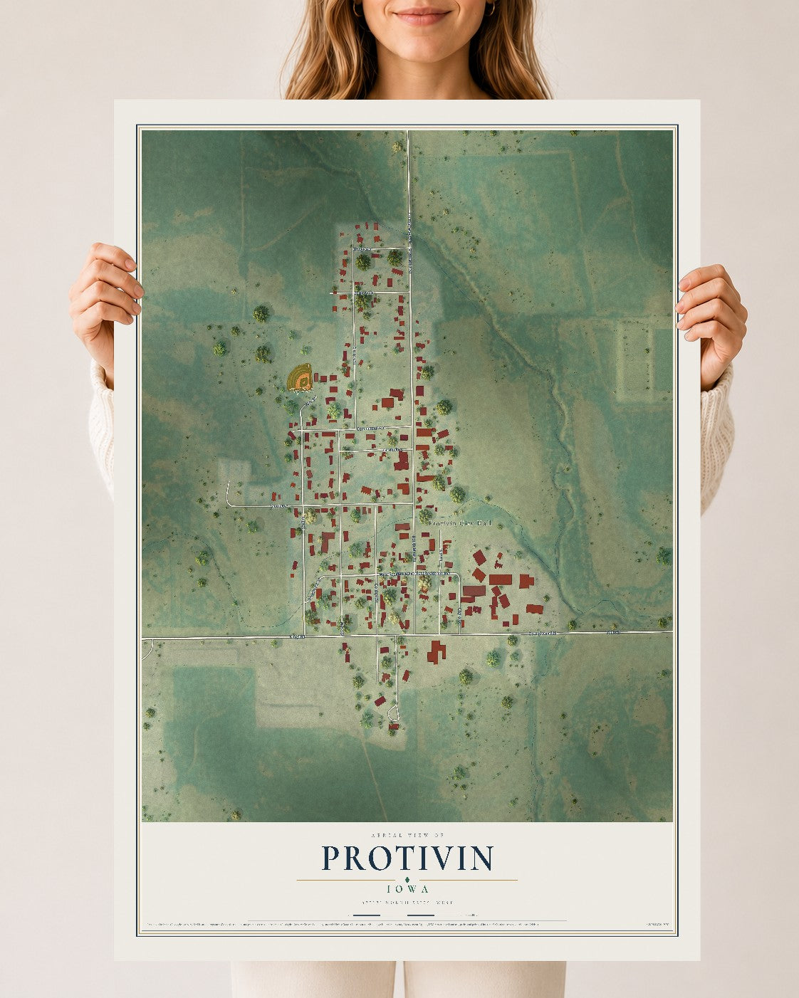 Map of Protivin, Iowa, 24 x 36 inch unframed archival matte print