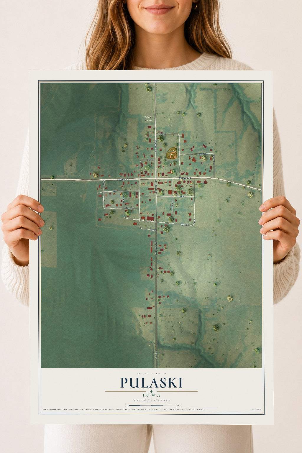 Map of Pulaski, Iowa, 18 x 24 inch unframed archival matte print