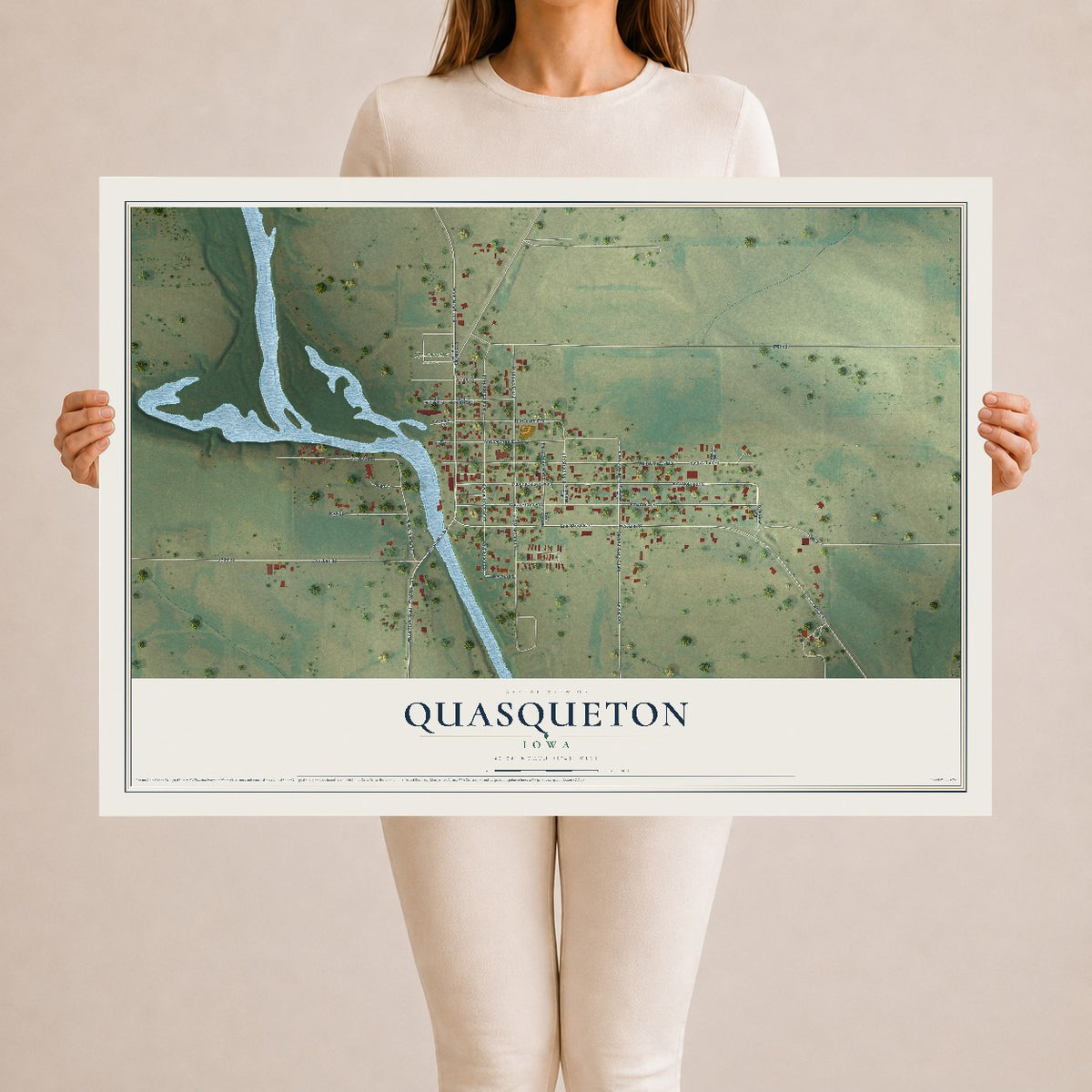 Map of Quasqueton, Iowa, 24 x 36 inch unframed archival matte print