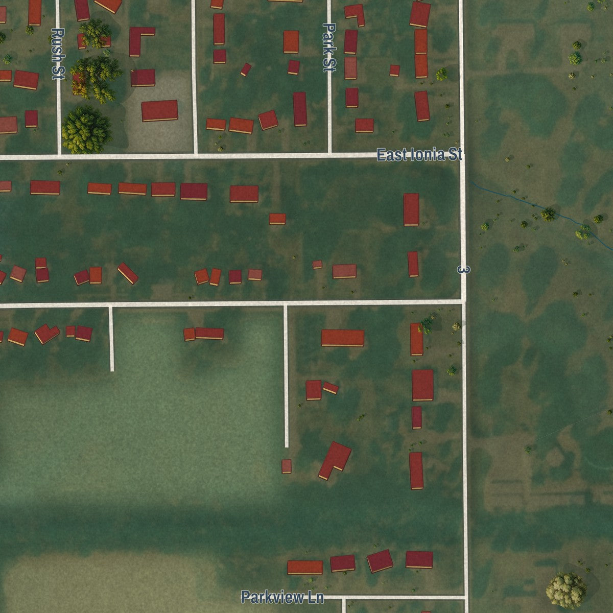 Second close-up of the map of Radcliffe, Iowa print showing more streets and buildings