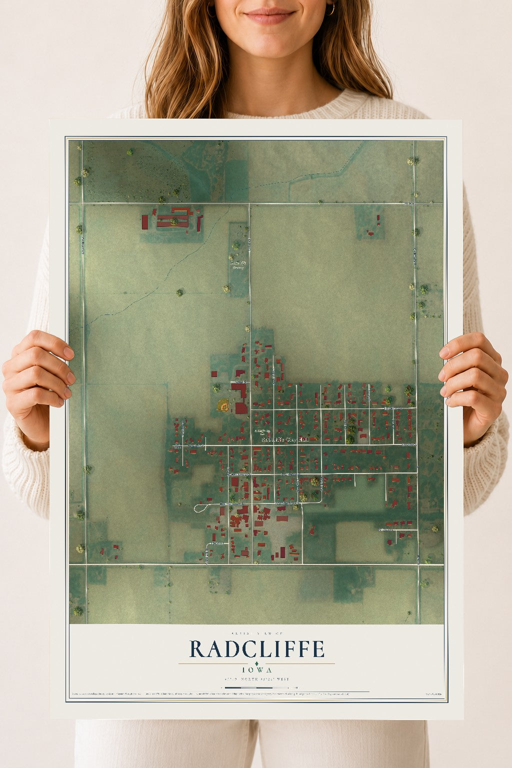 Map of Radcliffe, Iowa, 18 x 24 inch unframed archival matte print