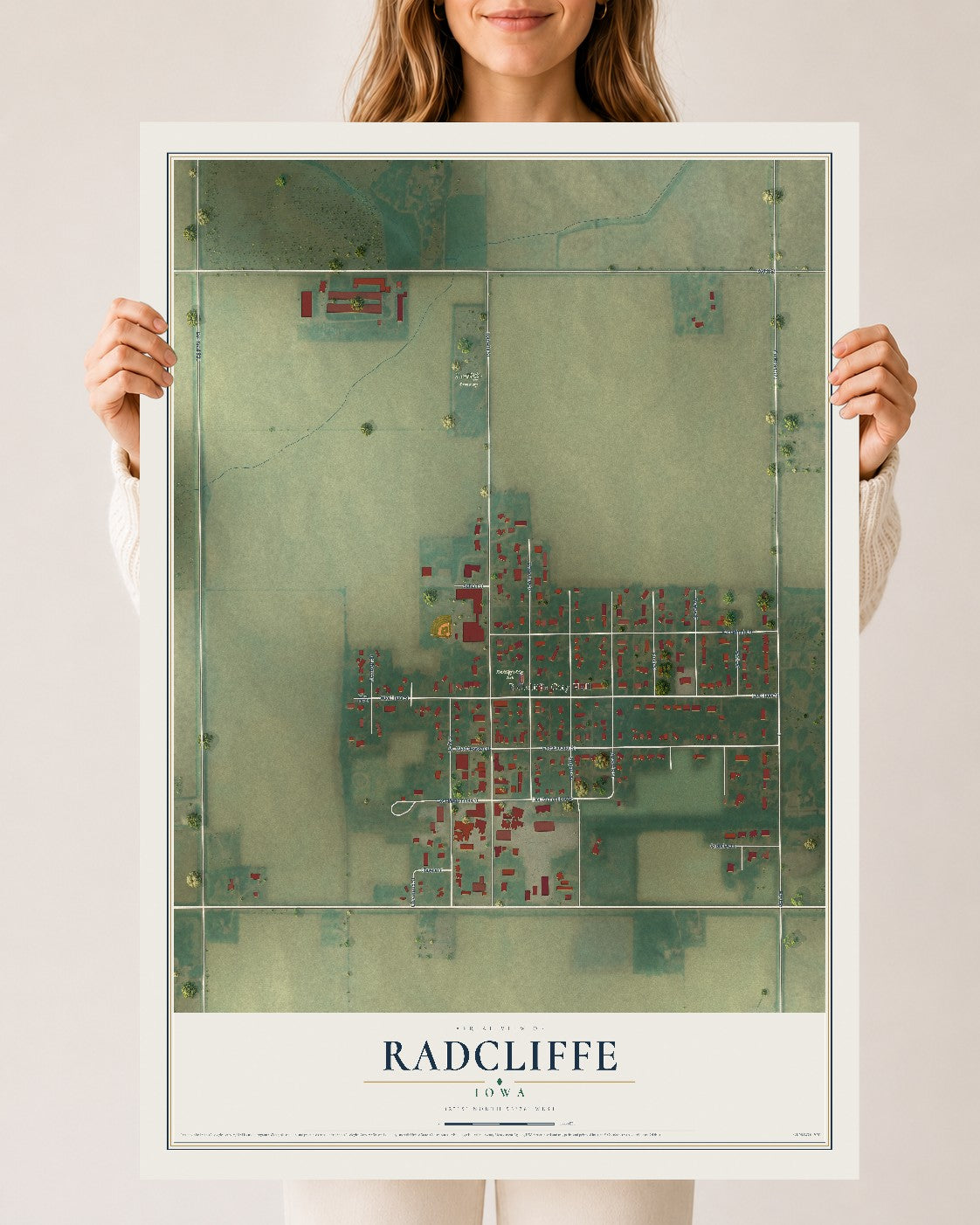 Map of Radcliffe, Iowa, 24 x 36 inch unframed archival matte print