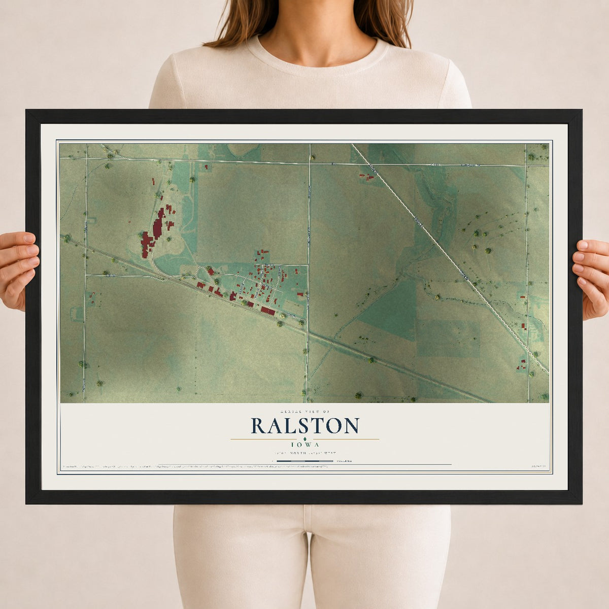 Map of Ralston, Iowa, 18 x 24 inch print in a black wood frame