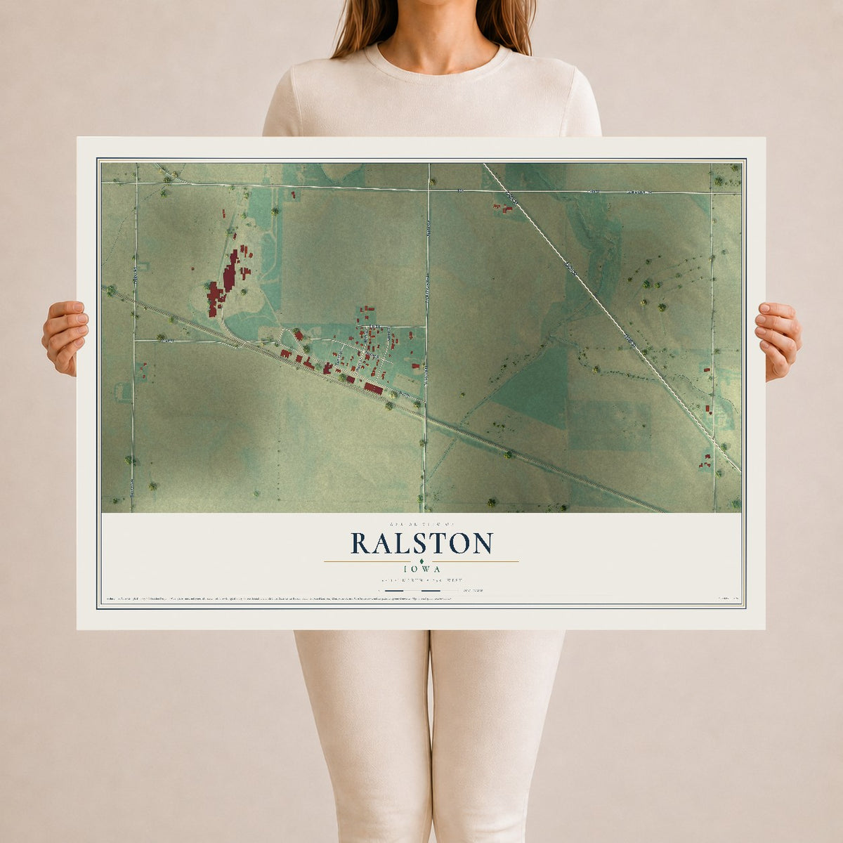 Map of Ralston, Iowa, 24 x 36 inch unframed archival matte print