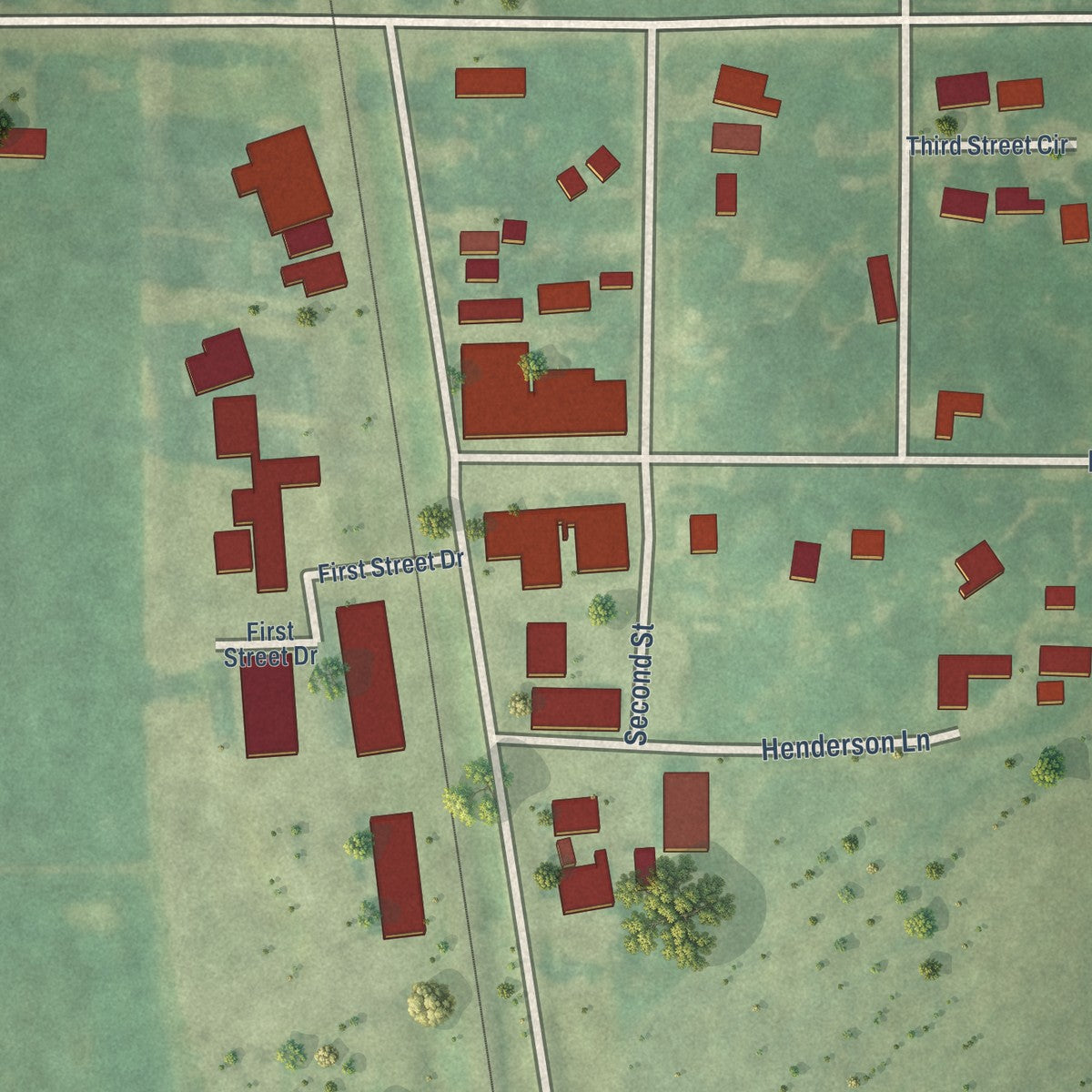 Close-up of the map of Randall, Iowa print showing street and building detail