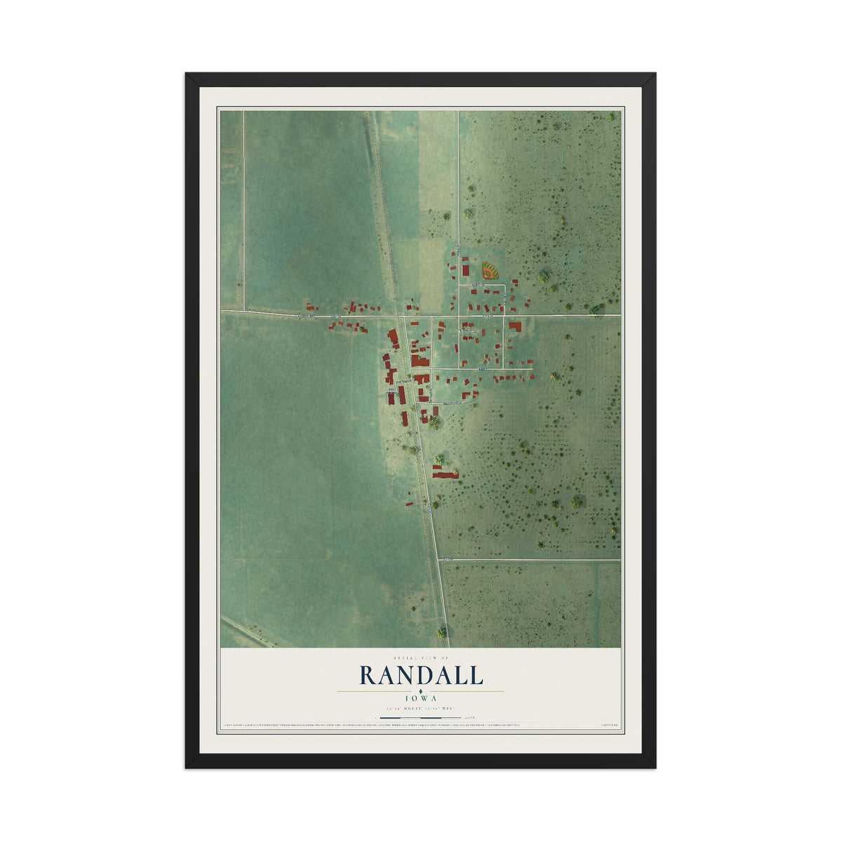 Map of Randall, Iowa, 12 x 18 inch print in a black wood frame